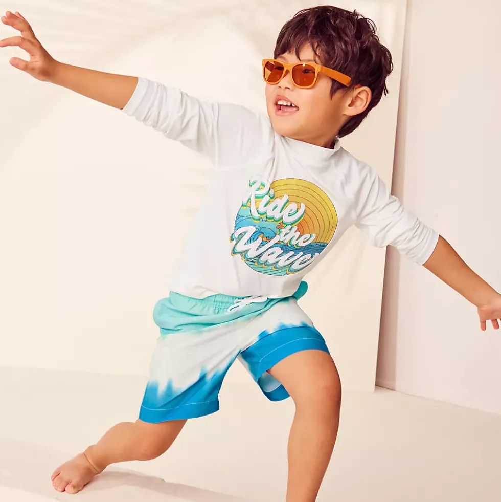 Boys Chlorine Resistant Long Sleeve Mock Neck UPF 50 Rash Guard