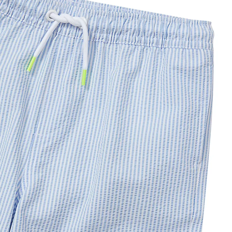 Boys Chlorine Resistant Seersucker Swim Trunks with Mesh Liner