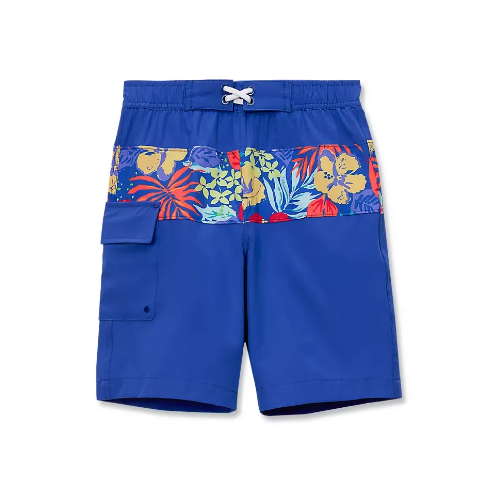 Boys Chlorine Resistant Stretch Print Blocked Hydroliner Board Swim Trunks