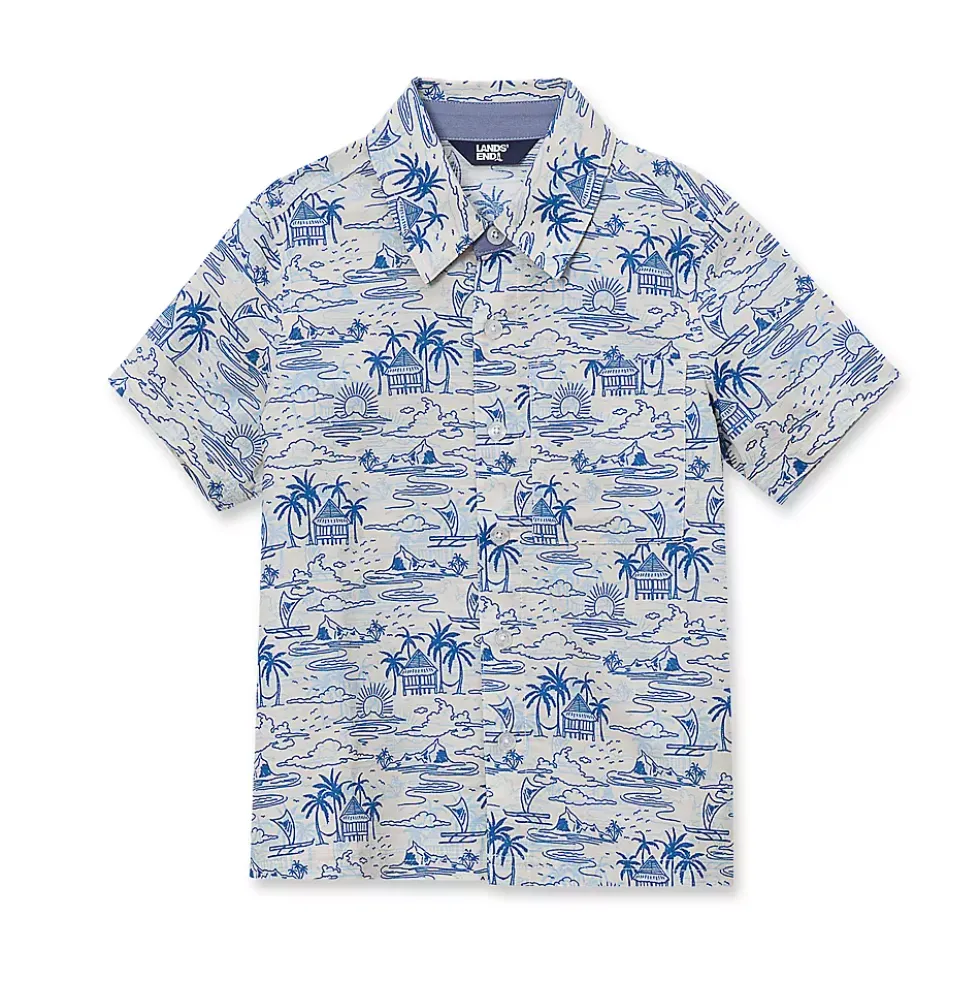 Boys Short Sleeve Linen Slub Button Down Shirt