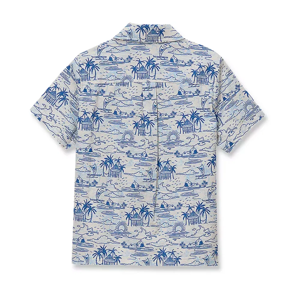 Boys Short Sleeve Linen Slub Button Down Shirt