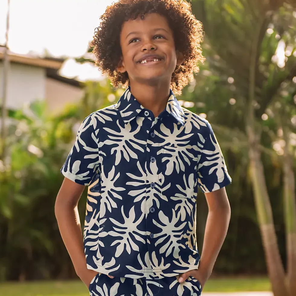 Boys Short Sleeve Linen Slub Button Down Shirt