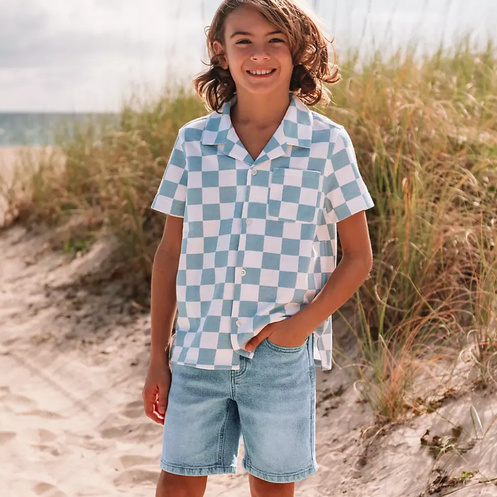 Boys Short Sleeve Slub Camp Shirt