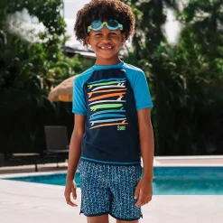 Boys Sunshade UPF 50 Chlorine Resistant Short Sleeve Crew Neck Rash Guard