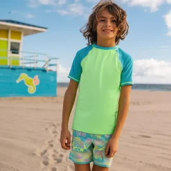 Boys Sunshade UPF 50 Chlorine Resistant Short Sleeve Crew Neck Rash Guard