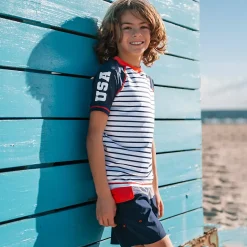 Boys Sunshade UPF 50 Chlorine Resistant Short Sleeve Crew Neck Rash Guard