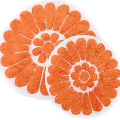 Chesapeake Bursting Flower Cotton Anti Skid 2 Piece Round Bath Rug Set