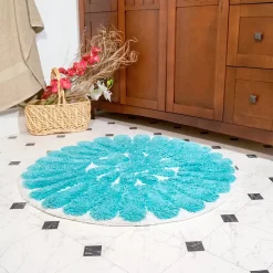 Chesapeake Bursting Flower Cotton Anti Skid 2 Piece Round Bath Rug Set