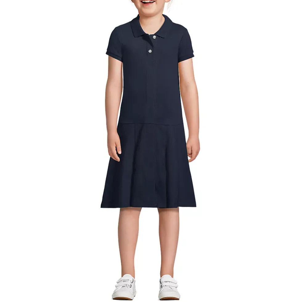 Girls Adaptive Short Sleeve Mesh Polo Dress at the Knee