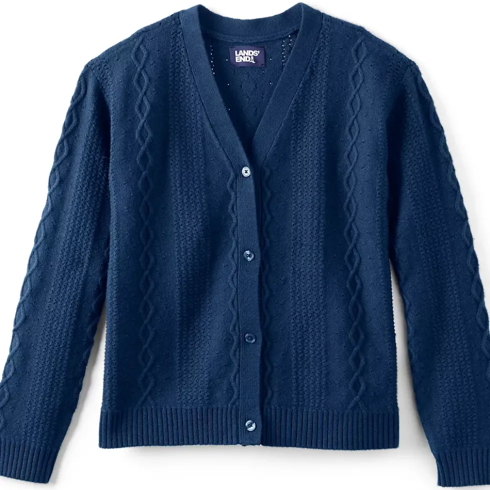 Girls Button Front Cable Cardigan