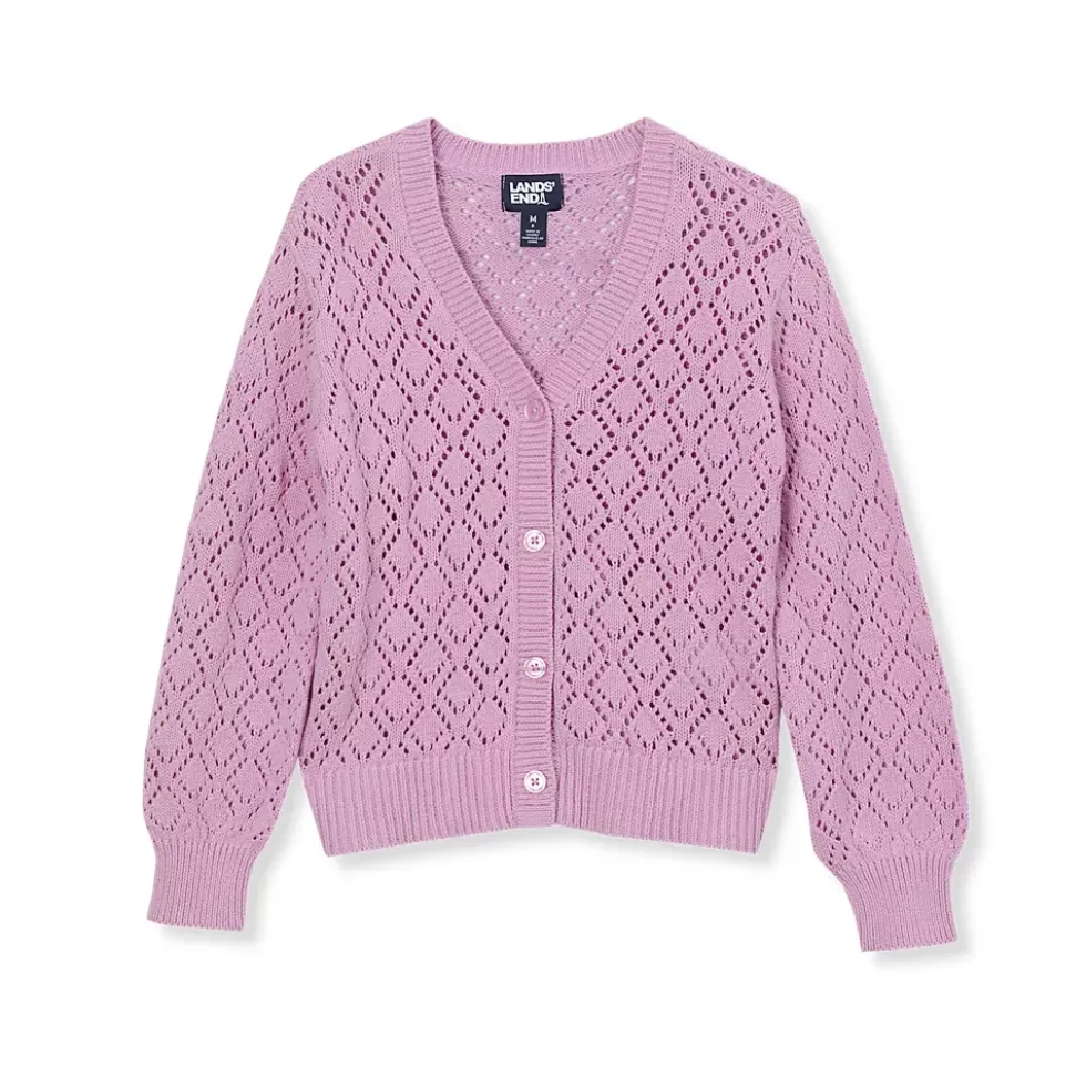 Girls Button Front Pointelle Knit Cardigan