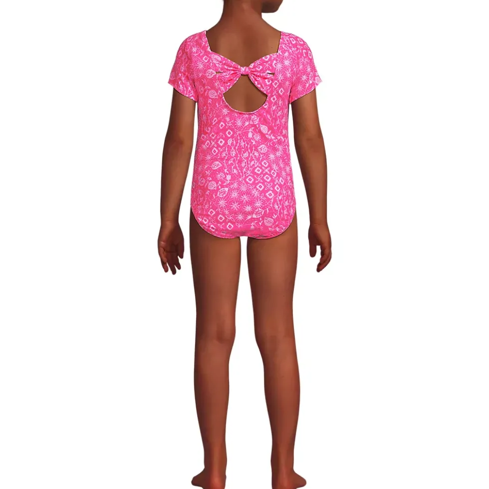 Girls Cap Sleeve Portrait One Piece Swimsuit