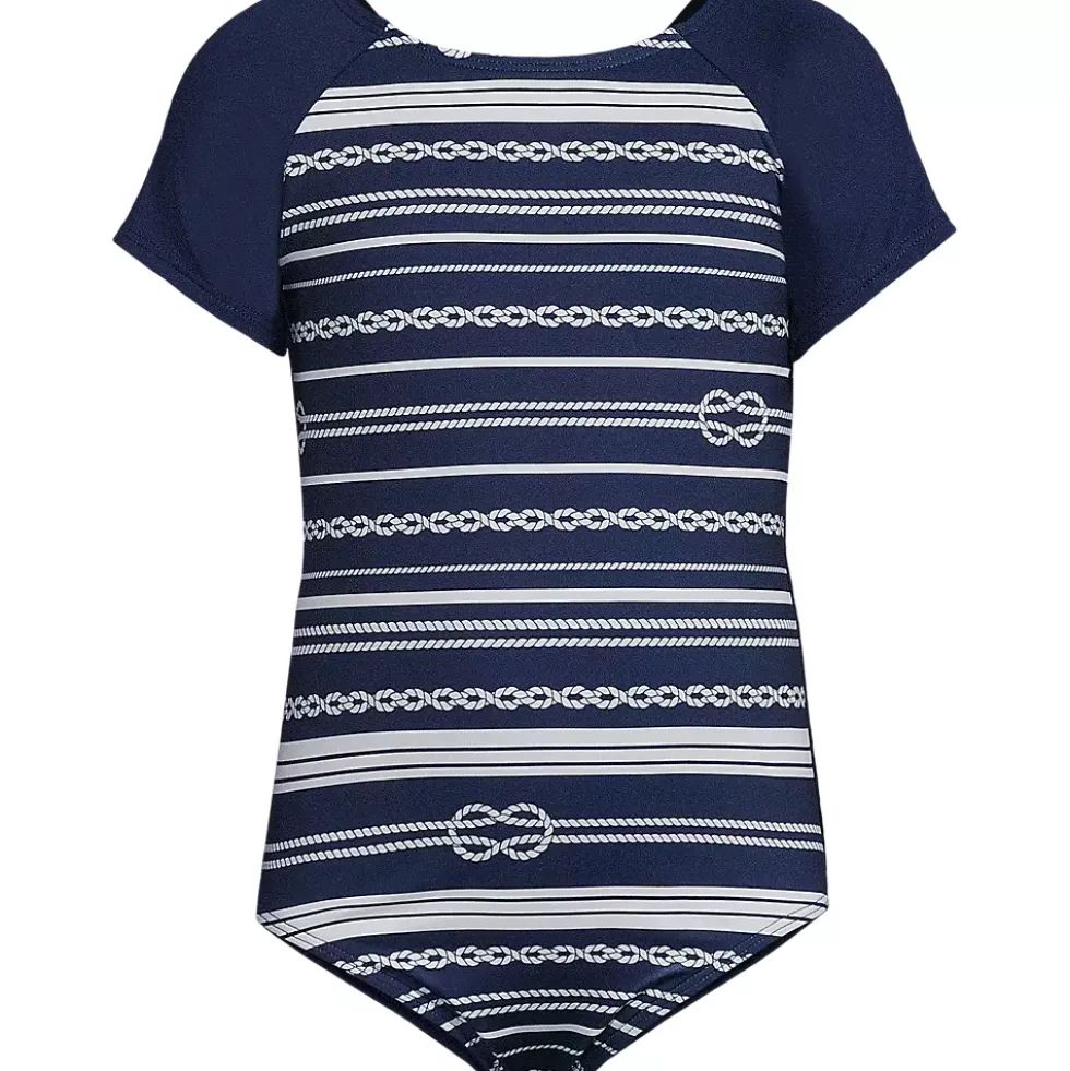 Girls Cap Sleeve Portrait One Piece Swimsuit
