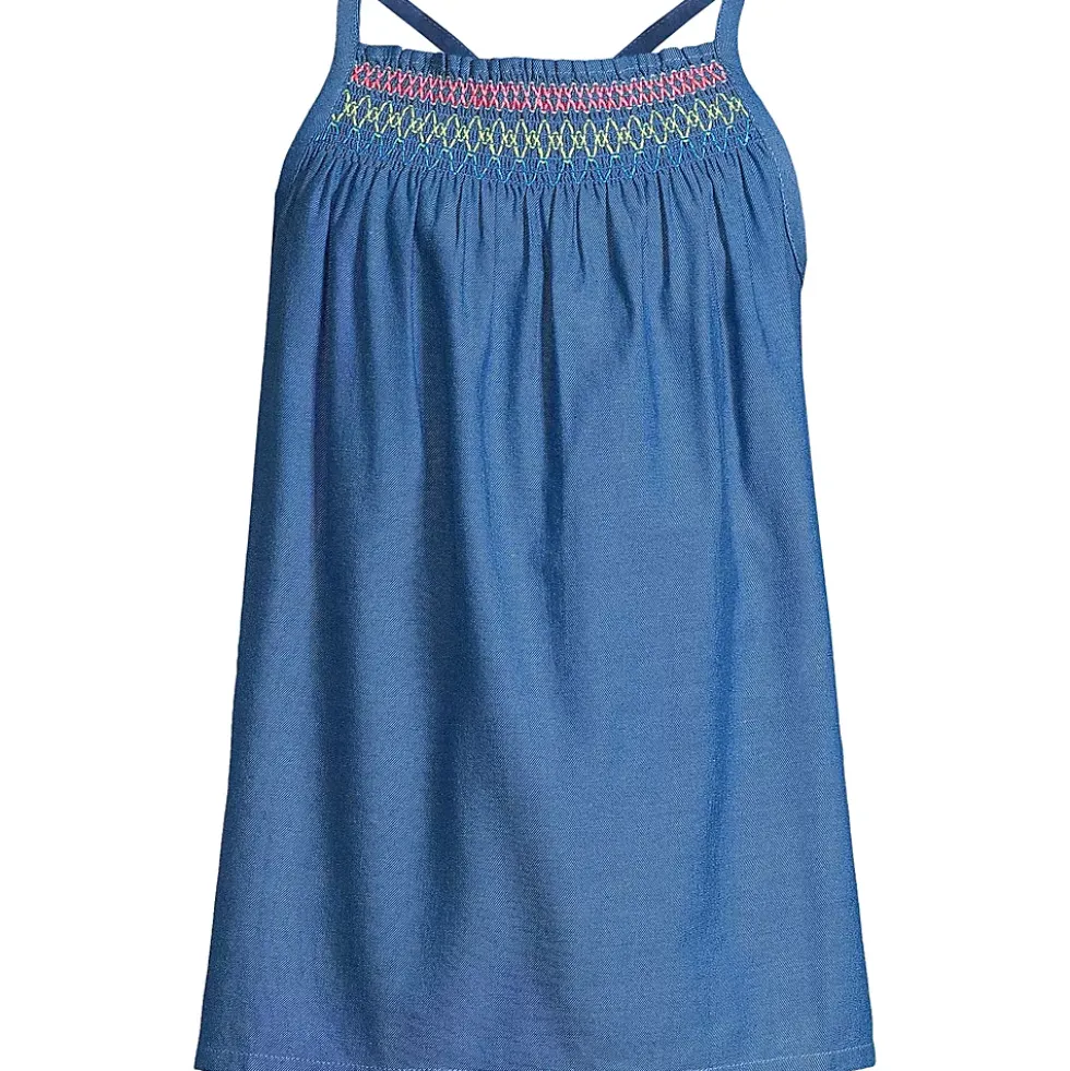 Girls Chambray Smocked Tank Top