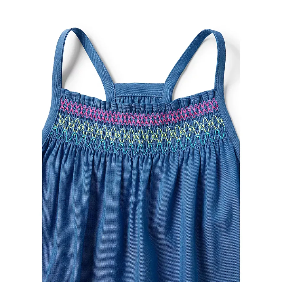 Girls Chambray Smocked Tank Top