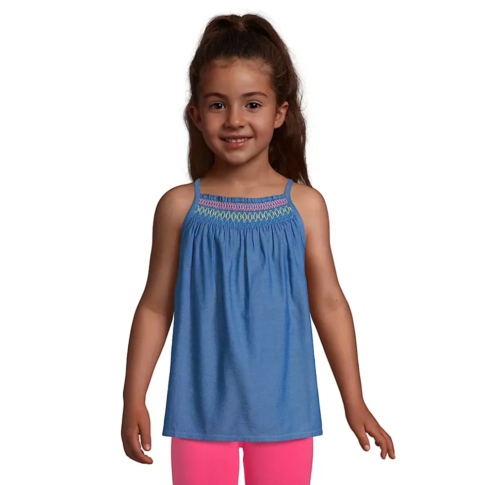 Girls Chambray Smocked Tank Top
