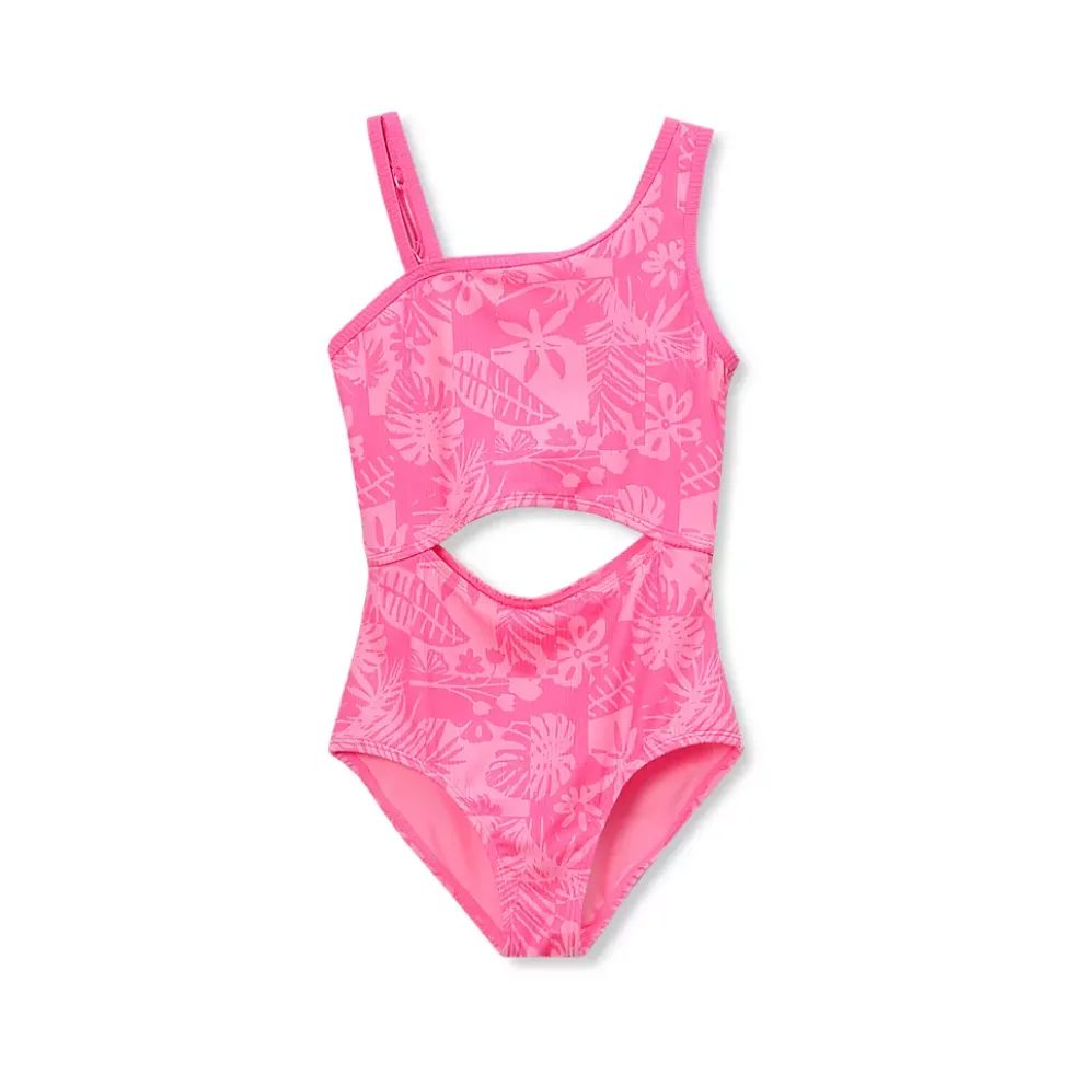 Girls Chlorine Resistant Asymmetrical One Piece Swimsuit