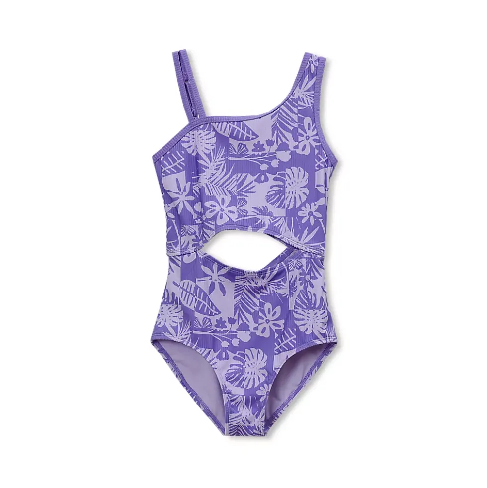 Girls Chlorine Resistant Asymmetrical One Piece Swimsuit