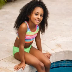 Girls Chlorine Resistant Contrast Racer Back Bikini Top