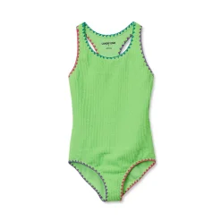 Girls Chlorine Resistant Embroidered One Piece Swimsuit