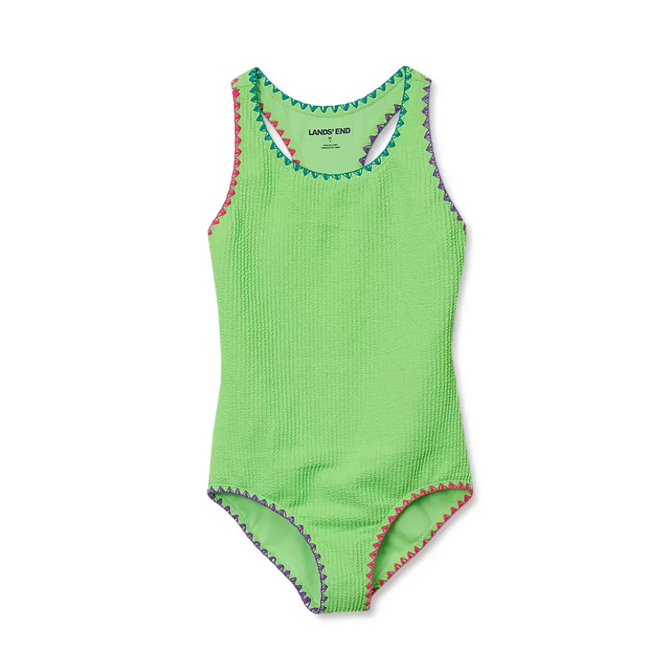 Girls Chlorine Resistant Embroidered One Piece Swimsuit
