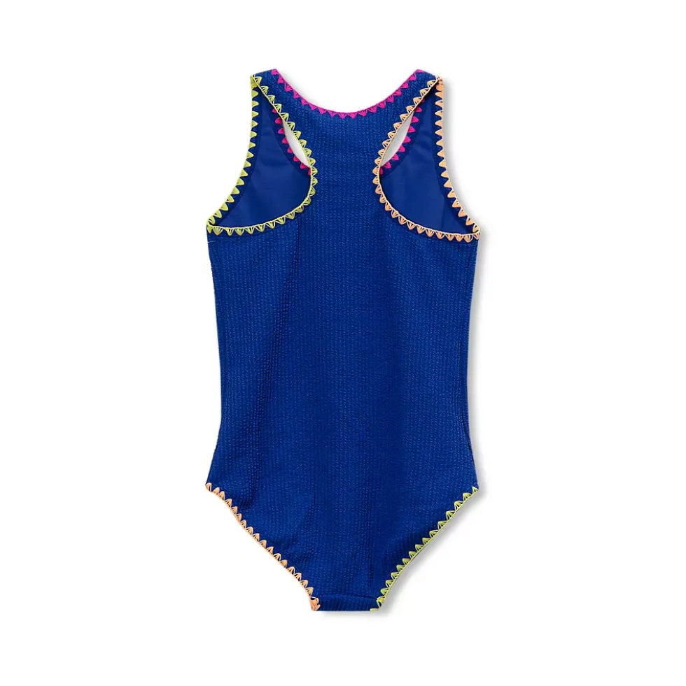 Girls Chlorine Resistant Embroidered One Piece Swimsuit