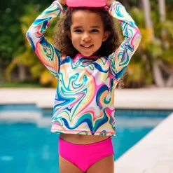 Girls Chlorine Resistant Long Sleeve Rash Guard Bikini 3 Piece Swimsuit Set
