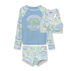 Girls Chlorine Resistant Long Sleeve Rash Guard Boyshort 3 Piece Swimsuit Set