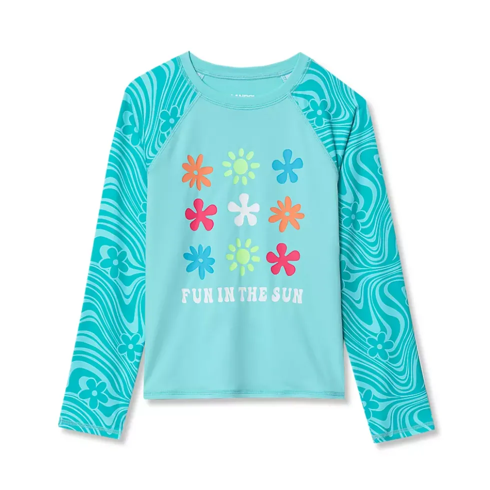 Girls Chlorine Resistant Long Sleeve Crew Neck Rash Guard