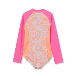 Girls Chlorine Resistant Long Sleeve One Piece Half Zip Swimsuit