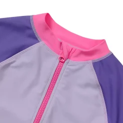Girls Chlorine Resistant Long Sleeve One Piece Half Zip Swimsuit