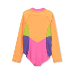 Girls Chlorine Resistant Long Sleeve One Piece Half Zip Swimsuit