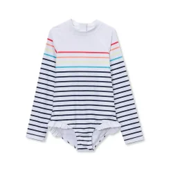 Girls Chlorine Resistant Long Sleeve Ruffle One Piece Swimsuit