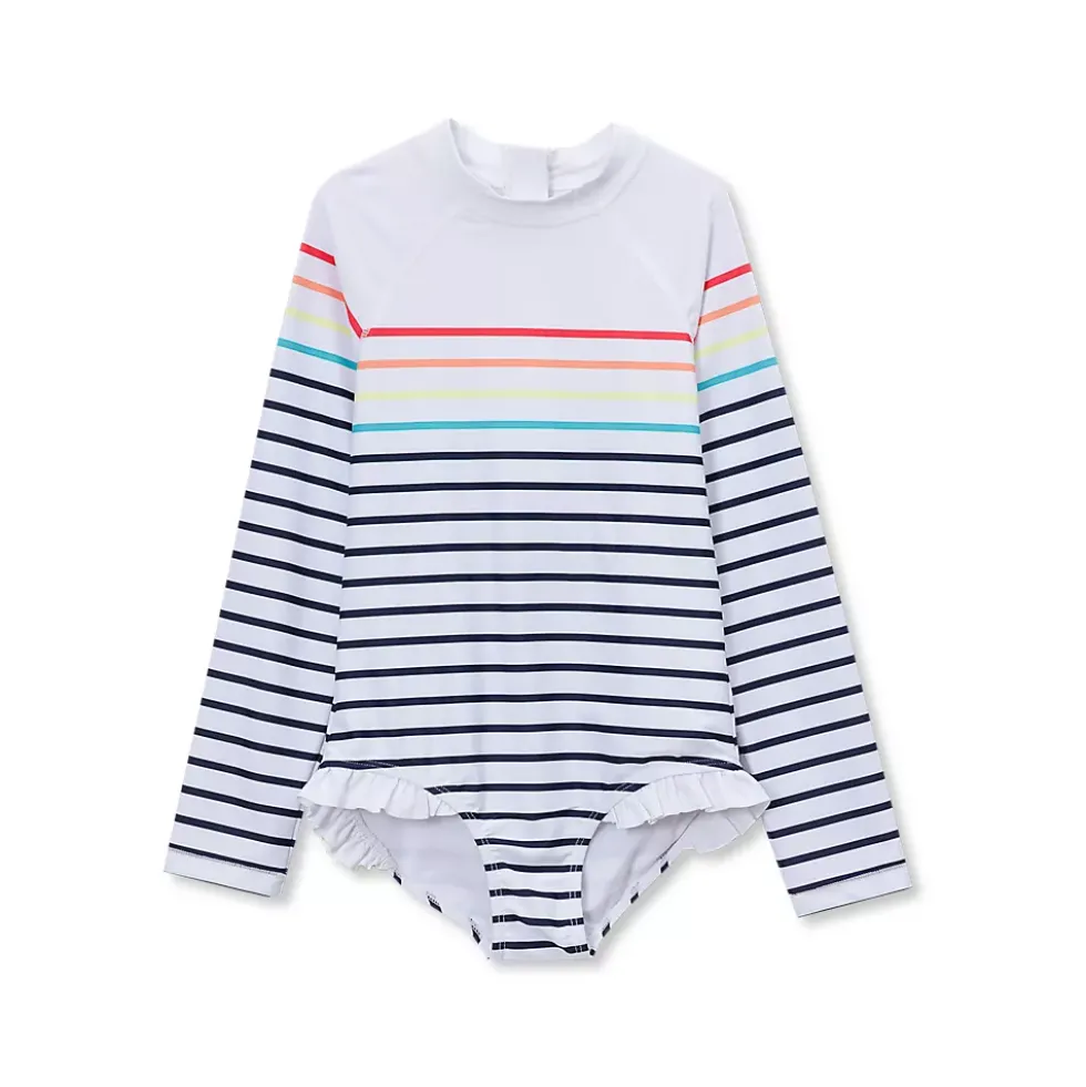 Girls Chlorine Resistant Long Sleeve Ruffle One Piece Swimsuit