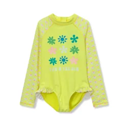 Girls Chlorine Resistant Long Sleeve Ruffle One Piece Swimsuit