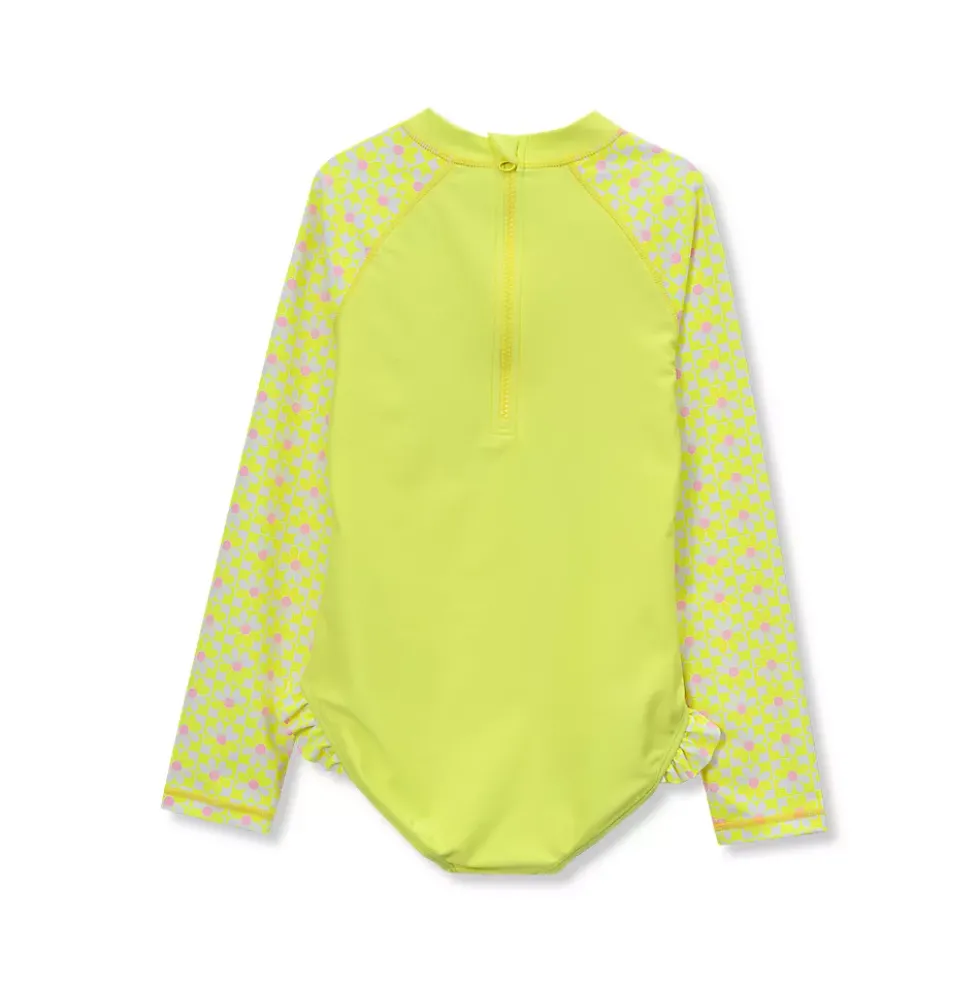 Girls Chlorine Resistant Long Sleeve Ruffle One Piece Swimsuit