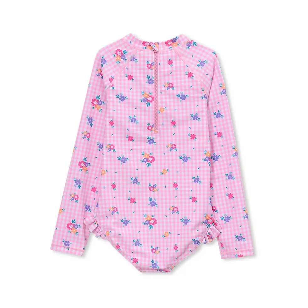 Girls Chlorine Resistant Long Sleeve Ruffle One Piece Swimsuit
