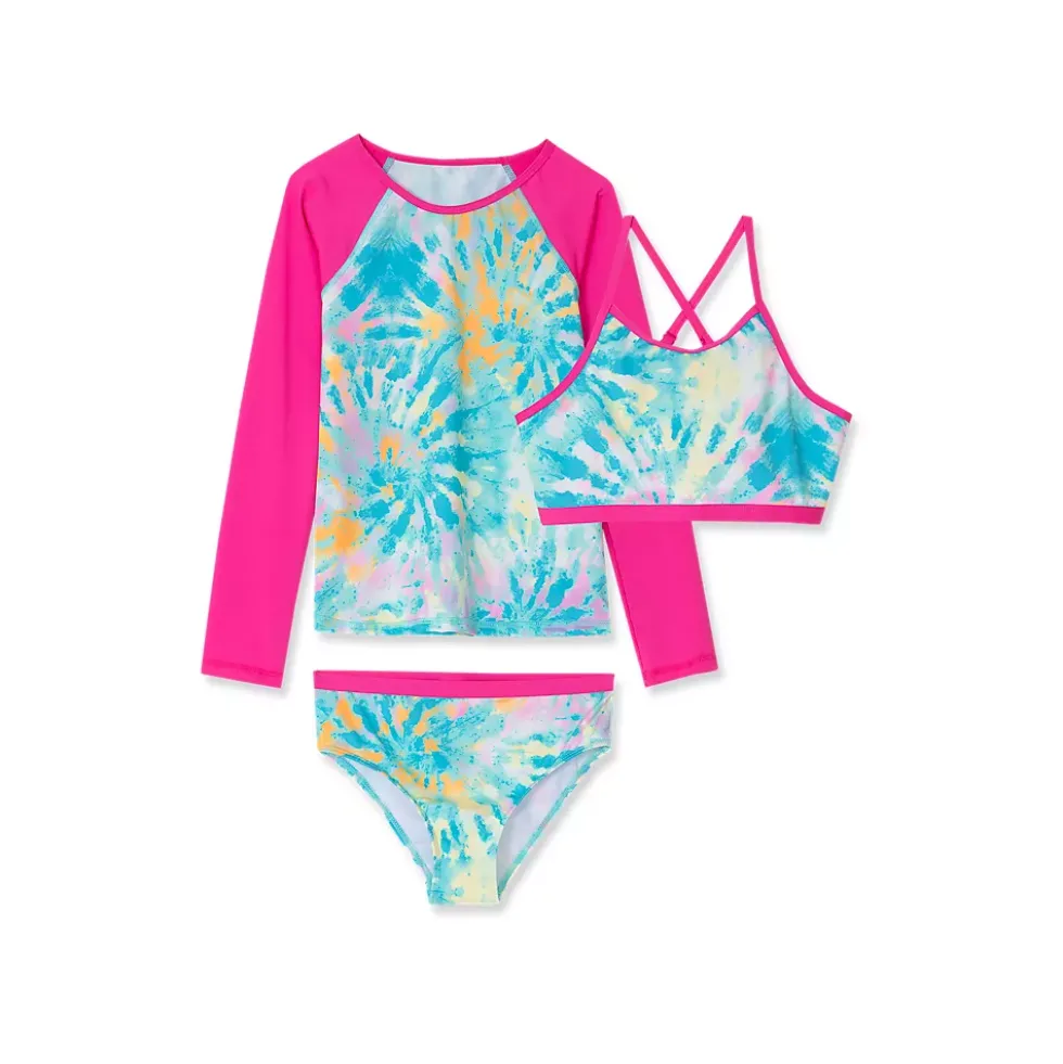 Girls Chlorine Resistant Rash Guard Bikini Swimsuit Set