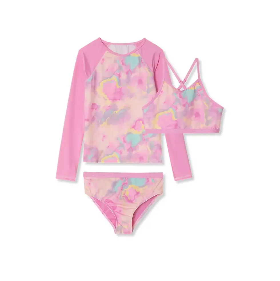 Girls Chlorine Resistant Rash Guard Bikini Swimsuit Set