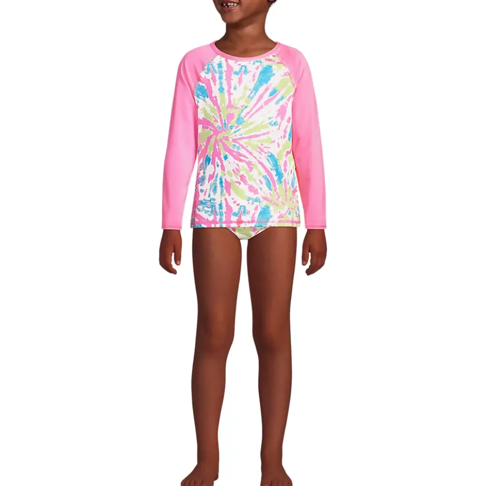 Girls Chlorine Resistant Rash Guard Swim Top Bikini Top and Bottoms UPF 50 Swimsuit Set