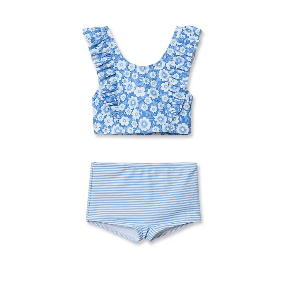 Girls Chlorine Resistant Ruffle Tankini Swimsuit Set