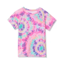 Girls Chlorine Resistant Short Sleeve Crew Neck Swim Rash Guard