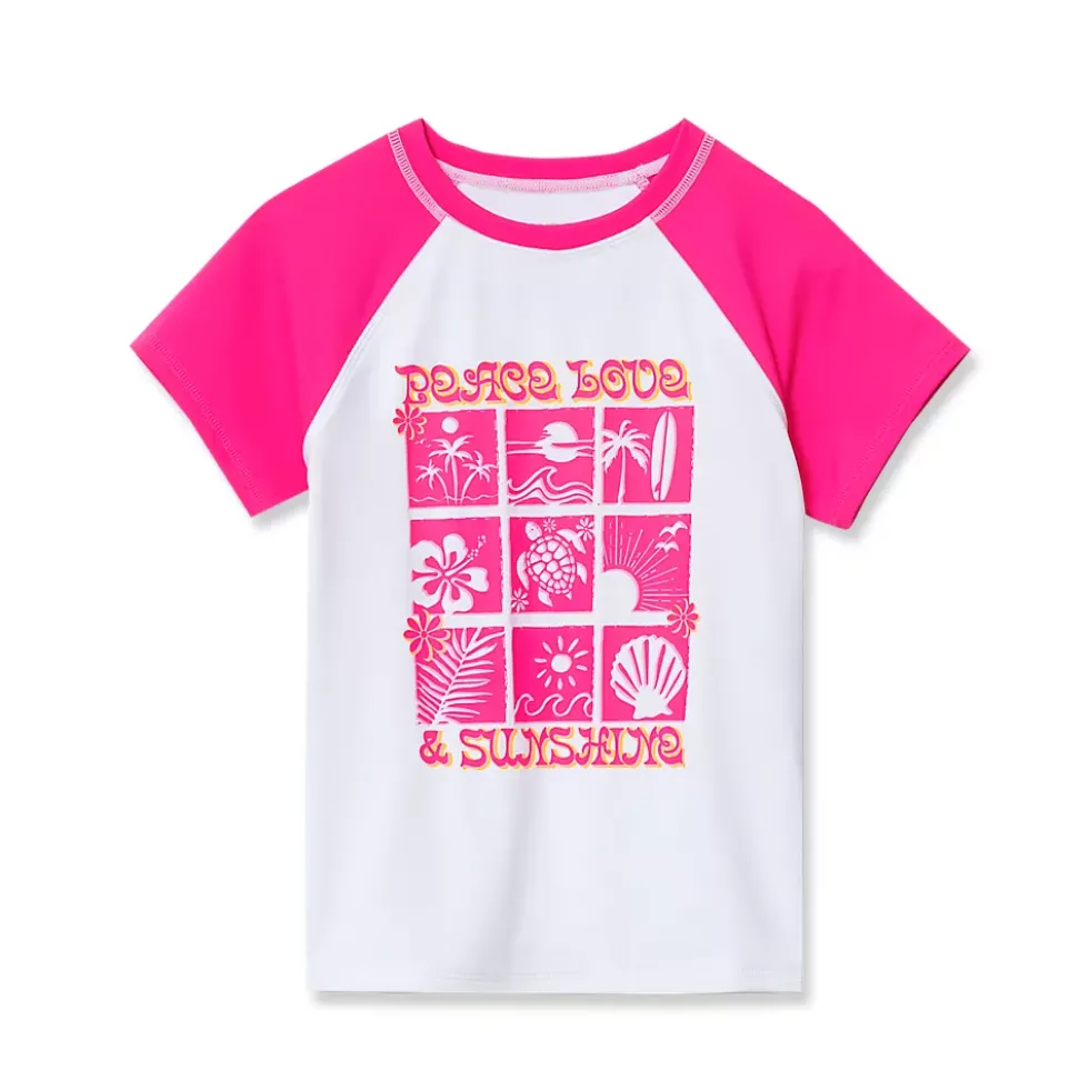 Girls Chlorine Resistant Short Sleeve Crew Neck Swim Rash Guard