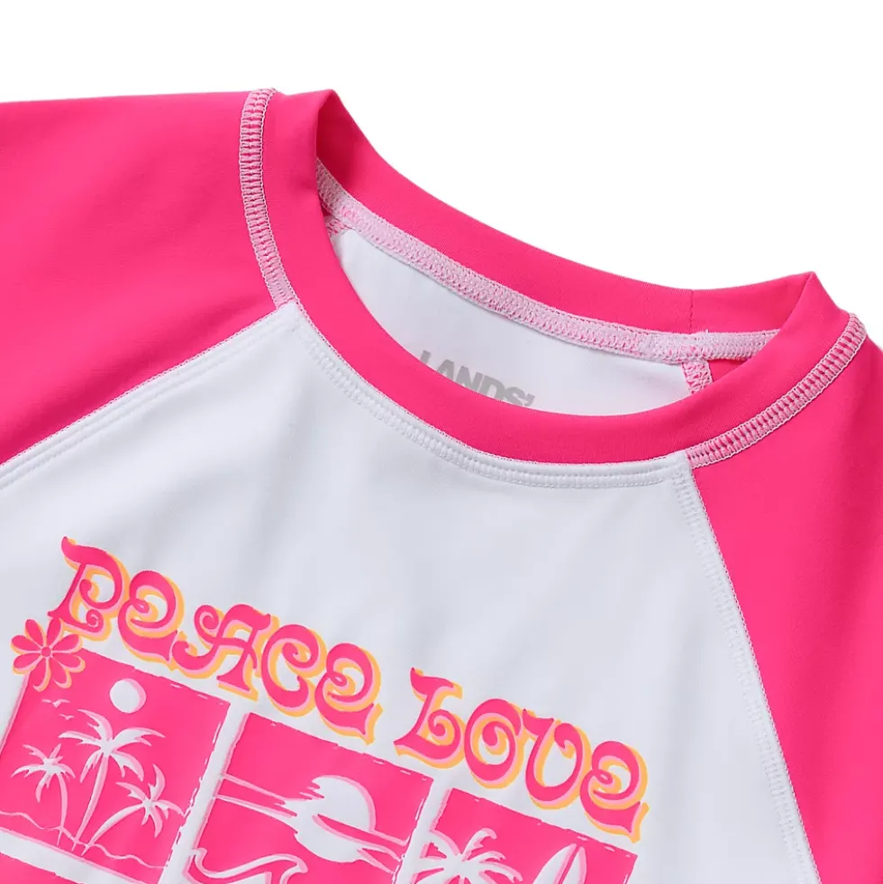 Girls Chlorine Resistant Short Sleeve Crew Neck Swim Rash Guard