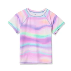 Girls Chlorine Resistant Short Sleeve Crew Neck Swim Rash Guard