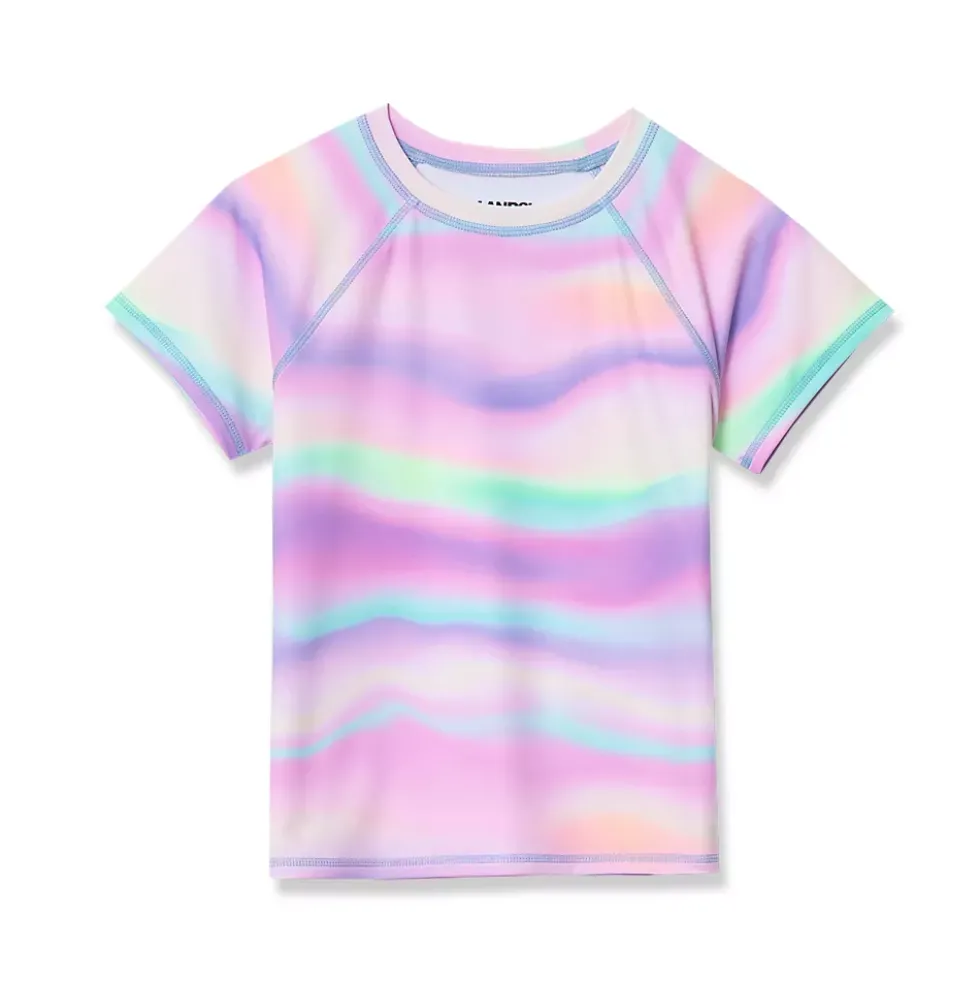 Girls Chlorine Resistant Short Sleeve Crew Neck Swim Rash Guard