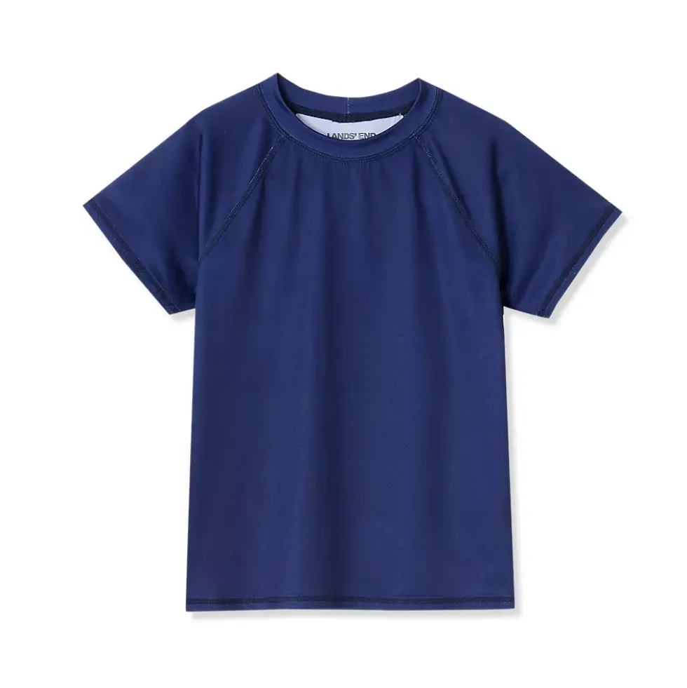 Girls Chlorine Resistant Short Sleeve Crew Neck Swim Rash Guard