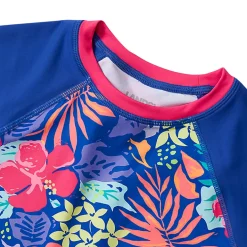 Girls Chlorine Resistant Short Sleeve Crew Neck Swim Rash Guard