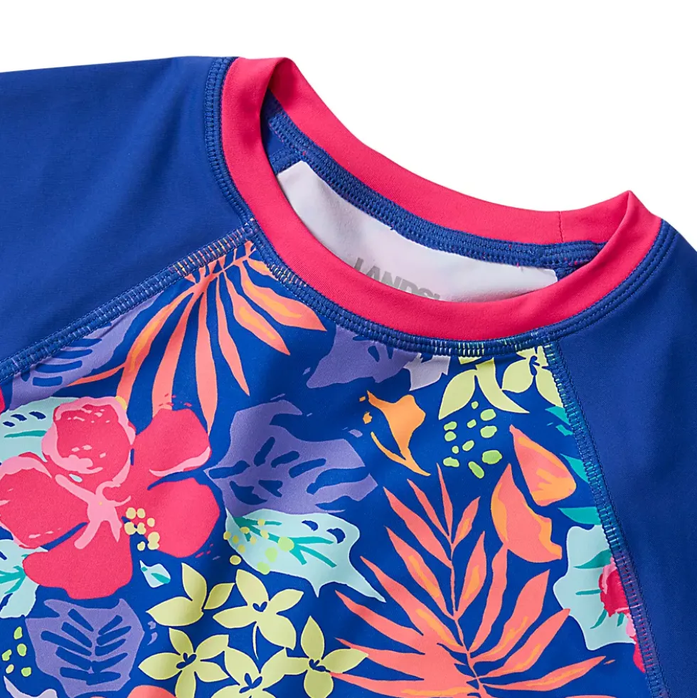 Girls Chlorine Resistant Short Sleeve Crew Neck Swim Rash Guard