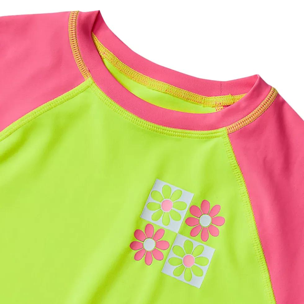 Girls Chlorine Resistant Short Sleeve Rash Guard 3 Piece Swimsuit Set